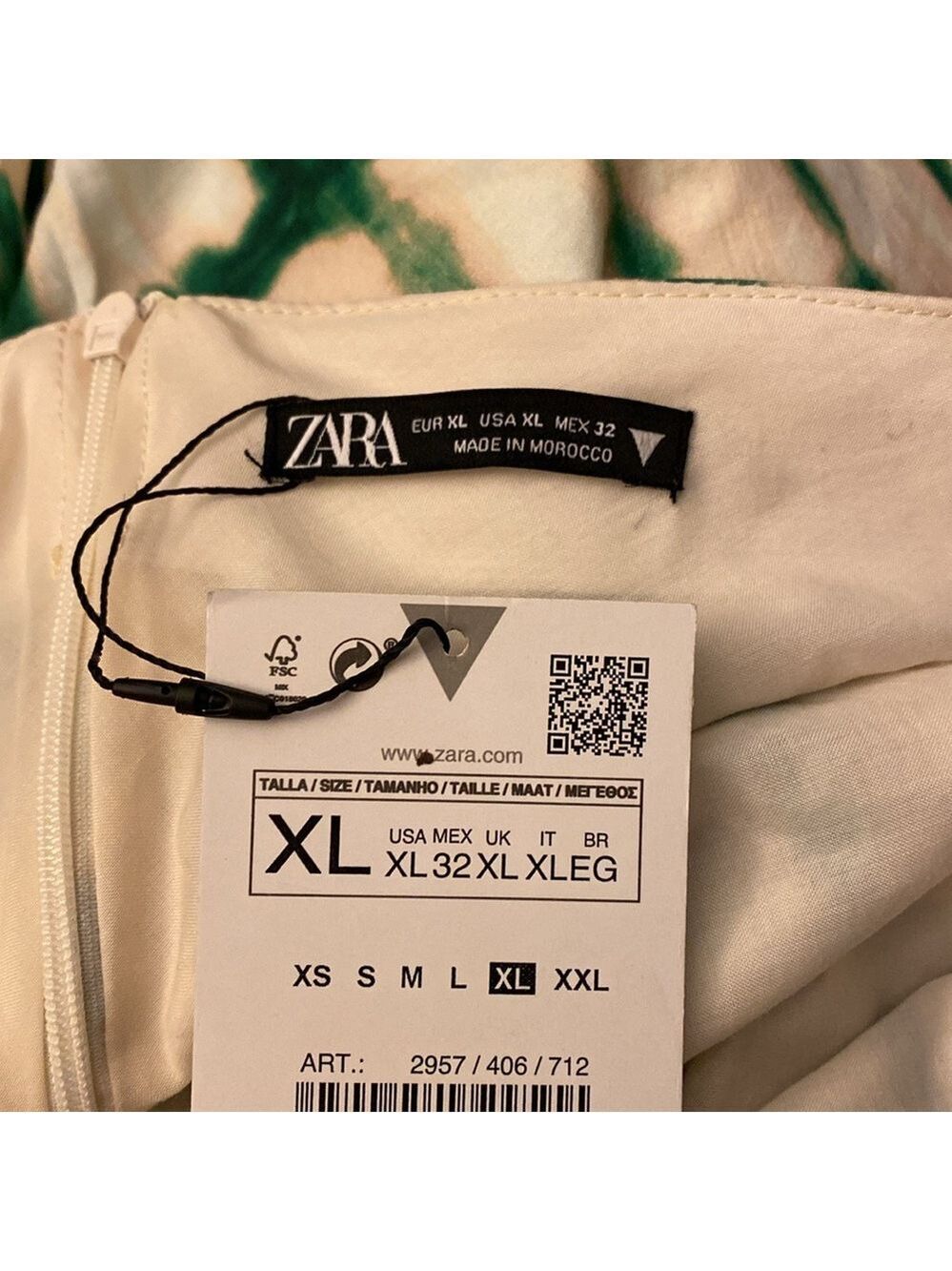 NWT Zara Printed Ecru Midi Dress, Size XL - Picture 14 of 15